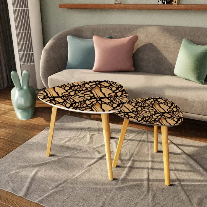 Triangle 60s Retro Tripod Nesting Table Set Wood Pattern - One Size - retro nesting tables