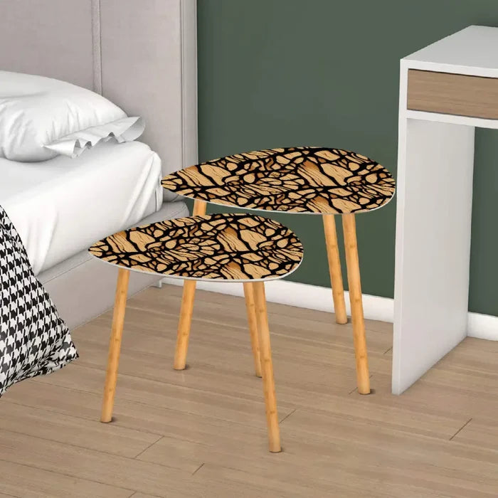Triangle 60s Retro Tripod Nesting Table Set Wood Pattern - One Size - retro nesting tables