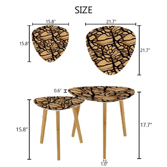 Triangle 60s Retro Tripod Nesting Table Set Wood Pattern - One Size - retro nesting tables