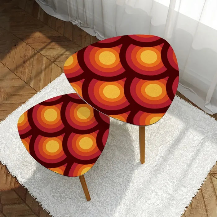 Triangle Peacock Eyes 70s Retro Tripod Nesting Table Set - Orange Red - retro ads