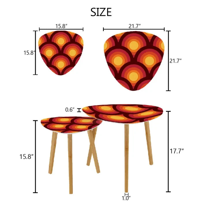 Triangle Peacock Eyes 70s Retro Tripod Nesting Table Set - Orange Red - retro ads