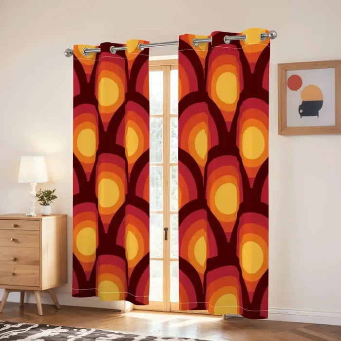 Triangle Peacock Eyes 70s Retro Tripod Nesting Table Set - Orange Red - retro ads