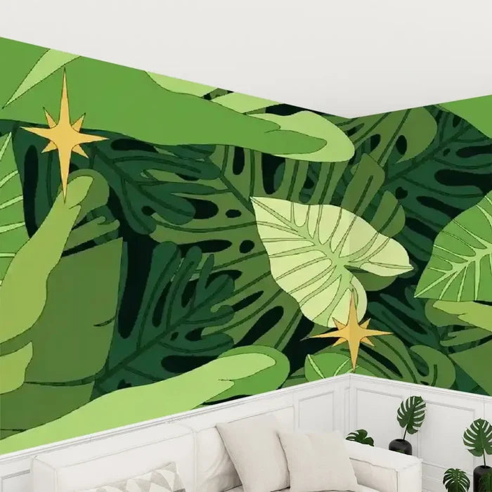Tropical Leaves Monstera Removable Wallpaper - Stick and Peel Midcentury - 144’’x100’’ - retro wallpaper