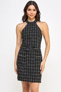 TWEED CHAIN HALTER DRESS