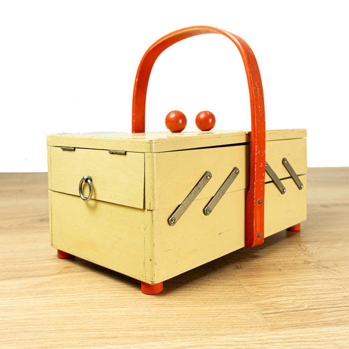 Vintage 50s Art Deco Sewing Box – Ivory Red Jewelry Organizer