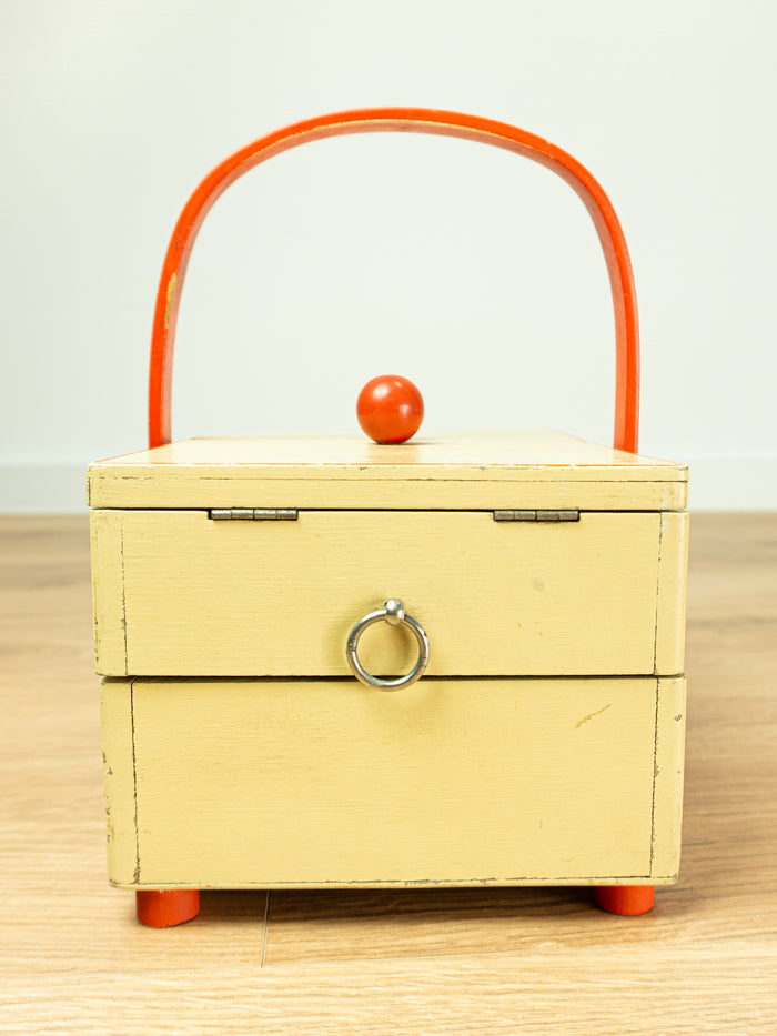 Vintage 50s Art Deco Sewing Box – Ivory Red Jewelry Organizer