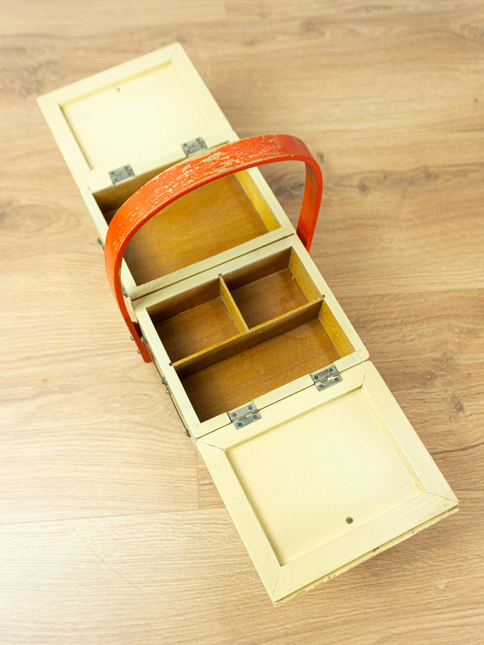 Vintage 50s Art Deco Sewing Box – Ivory Red Jewelry Organizer