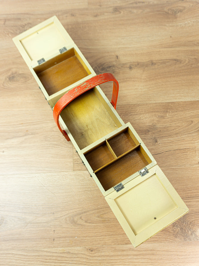 Vintage 50s Art Deco Sewing Box – Ivory Red Jewelry Organizer