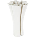 White Ceramic Abstract Ribbed Dimensional Folded Decorative Vase with Curvy Rim