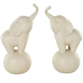 White Ceramic Elephant Trumpeting Decorative Sculpture with Round Base