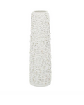 WHITE CERAMIC FLORAL EMBOSSED VASE, 6" X 6" X 21"