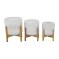 WHITE CERAMIC PLANTER WITH REMOVABLE WOOD STAND