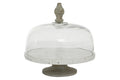 WHITE GLASS AND METAL CONTEMPORARY CAKE STAND WITH CLOCHE