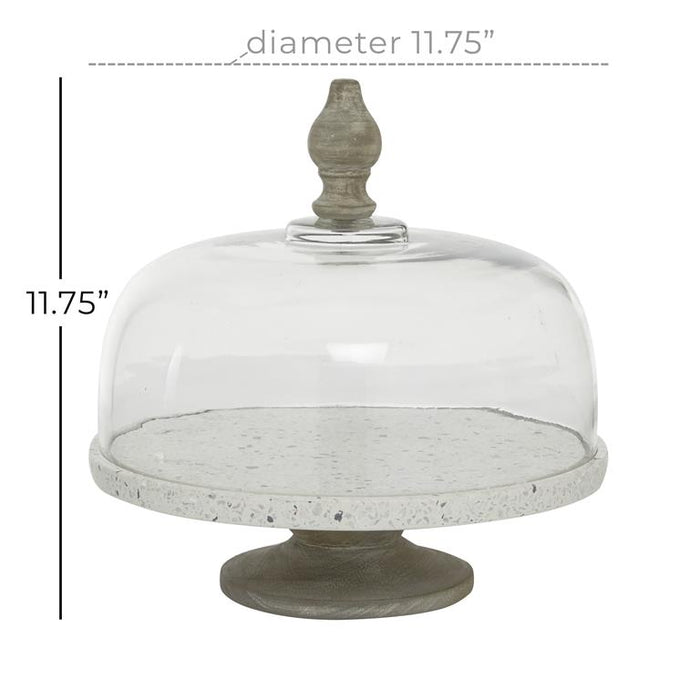WHITE GLASS AND METAL CONTEMPORARY CAKE STAND WITH CLOCHE