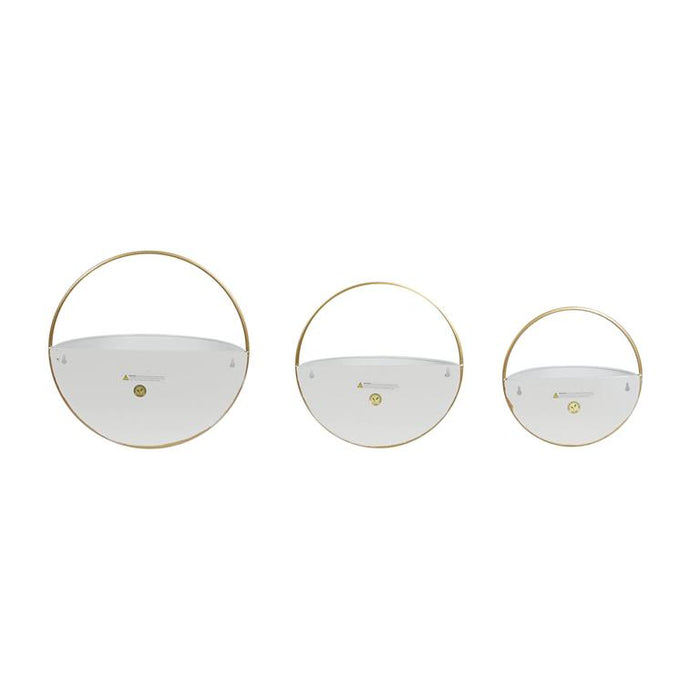 WHITE METAL GEOMETRIC INDOOR OUTDOOR ROUND WALL PLANTER