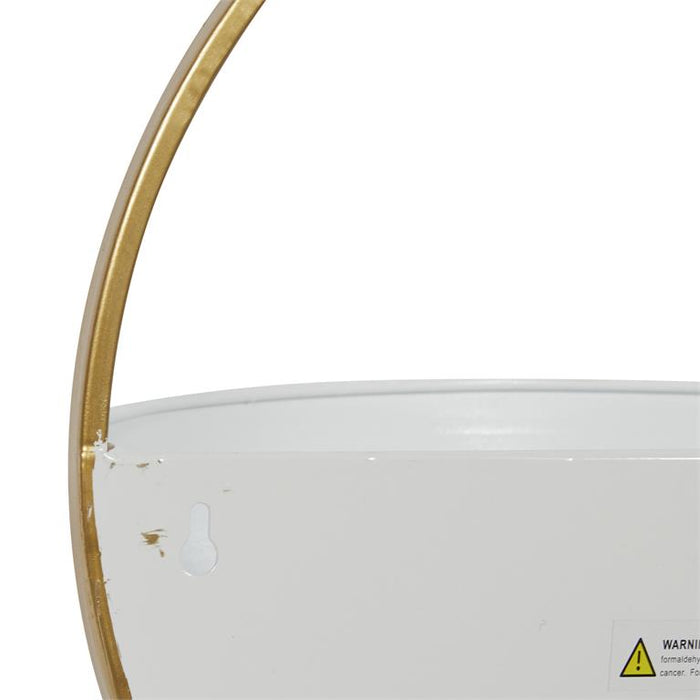 WHITE METAL GEOMETRIC INDOOR OUTDOOR ROUND WALL PLANTER