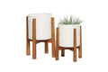 WHITE METAL INDOOR OUTDOOR PLANTER WITH REMOVABLE WOOD STAND
