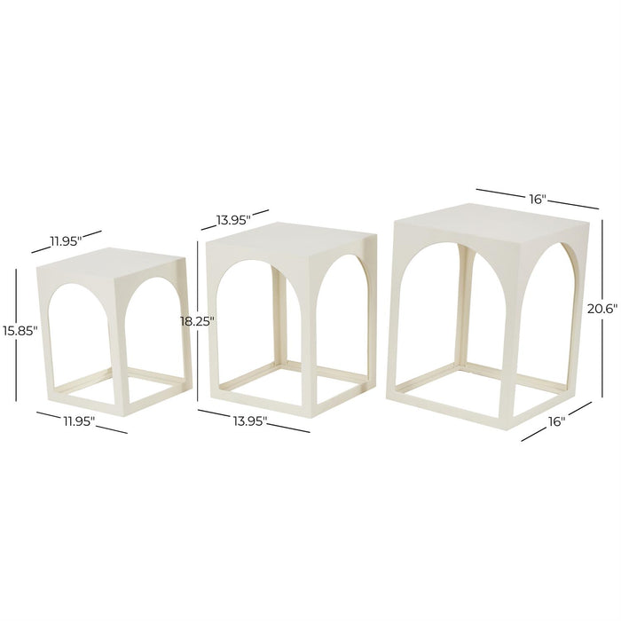 White Metal Nested Side End Accent Table with Arched Cutouts