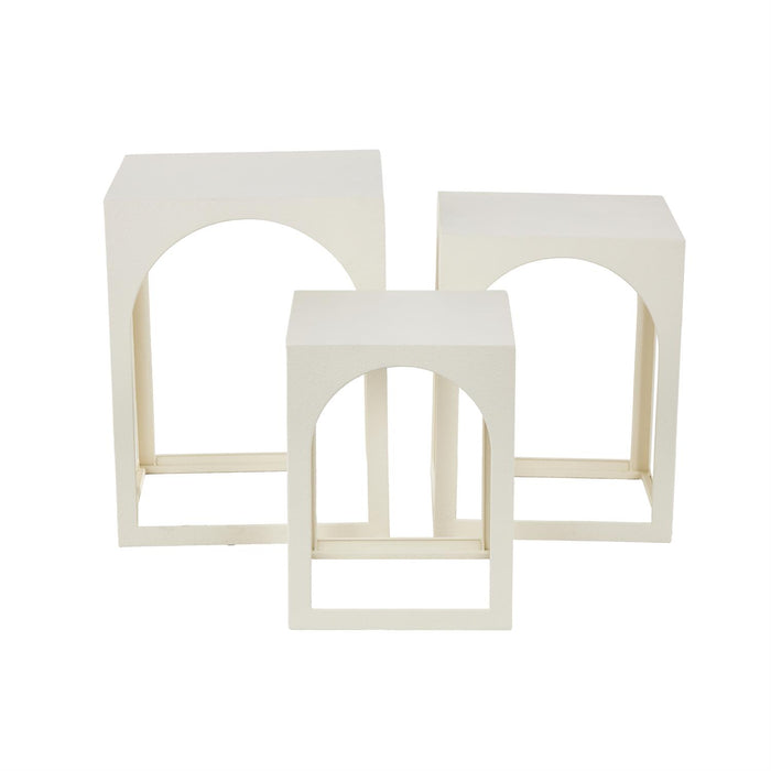 White Metal Nested Side End Accent Table with Arched Cutouts