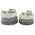 WHITE POLYESTER HANDMADE OMBRE EFFECT STORAGE BASKET WITH HANDLES