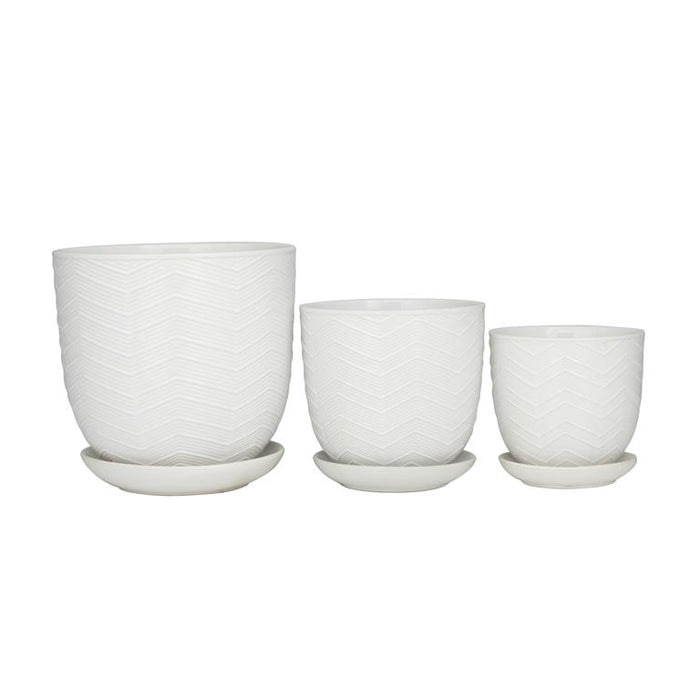 WHITE PORCELAIN INDOOR OUTDOOR PLANTER WITH ATTACHED SAUCER