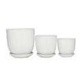 WHITE PORCELAIN INDOOR OUTDOOR PLANTER WITH ATTACHED SAUCER