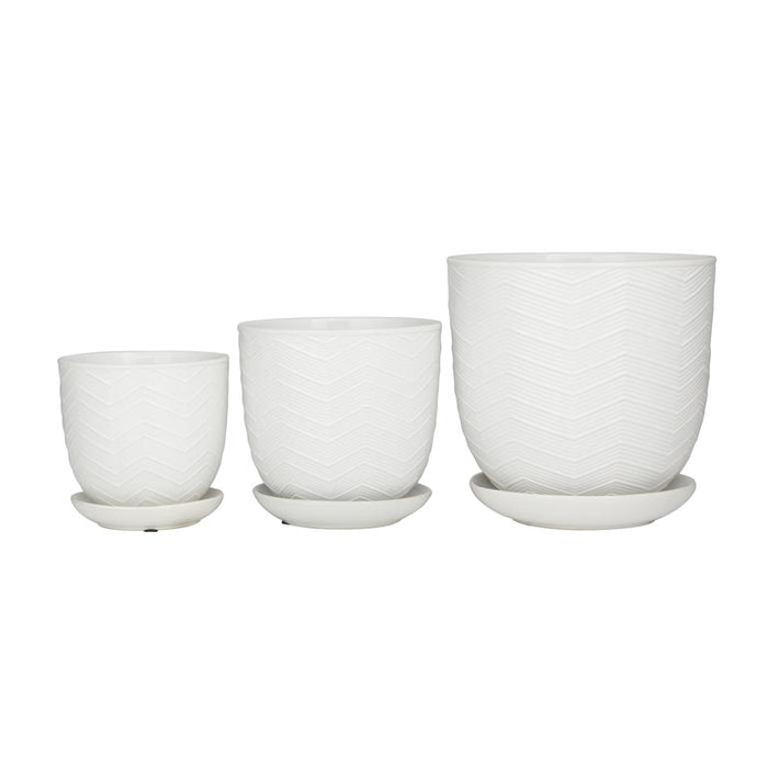 WHITE PORCELAIN INDOOR OUTDOOR PLANTER WITH ATTACHED SAUCER