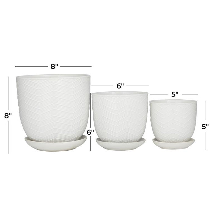 WHITE PORCELAIN INDOOR OUTDOOR PLANTER WITH ATTACHED SAUCER