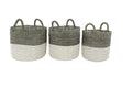 White Seagrass Handmade Two Toned Decorative and Functional Storage Basket with Handles