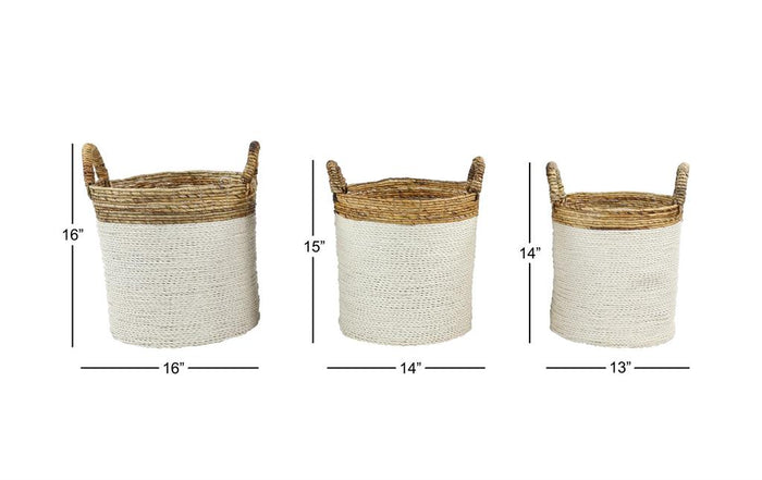 WHITE SEAGRASS HANDMADE TWO TONED STORAGE BASKET WITH HANDLES