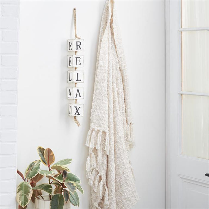 WHITE WOOD COASTAL RELAX BLOCKS WALL DECOR,