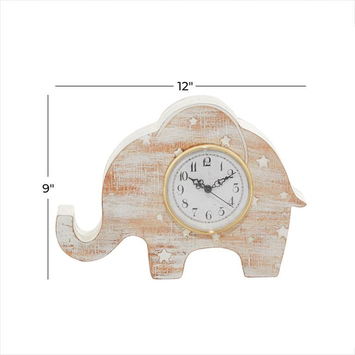 WHITE WOOD ELEPHANT CLOCK