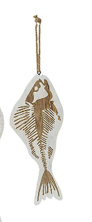 WHITE WOOD FISH WALL DECOR WITH HANGING ROPE