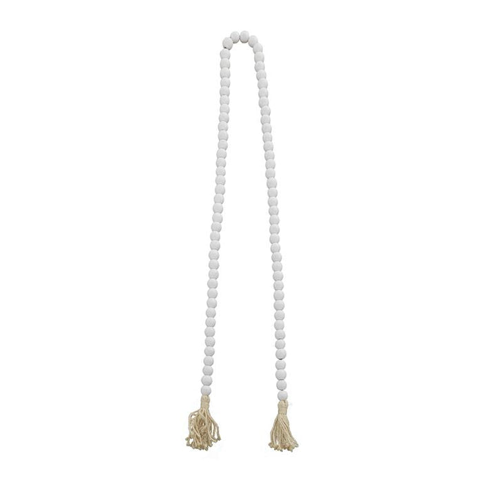 WHITE WOOD HANDMADE BEADED GARLAND WITH TASSEL