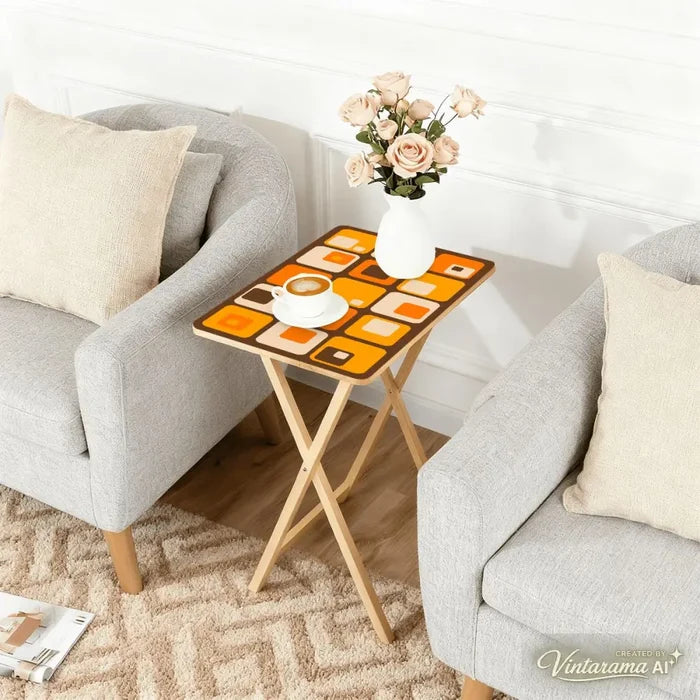 Wooden TV Tray Tables Set – Retro 70s Folding Tables for Small Spaces - 4 Pack - retro tv tray