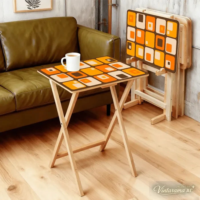 Wooden TV Tray Tables Set – Retro 70s Folding Tables for Small Spaces - 4 Pack - retro tv tray