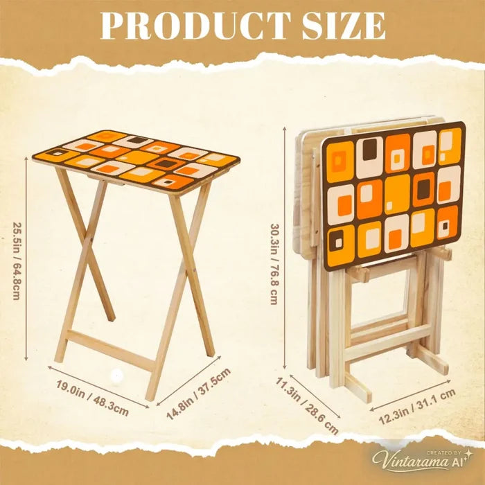 Wooden TV Tray Tables Set – Retro 70s Folding Tables for Small Spaces - 4 Pack - retro tv tray