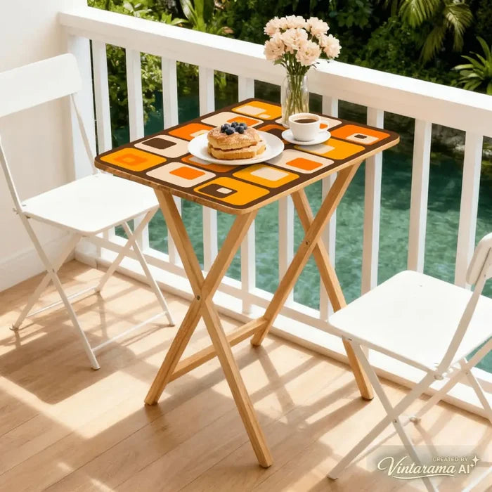 Wooden TV Tray Tables Set – Retro 70s Folding Tables for Small Spaces - 4 Pack - retro tv tray
