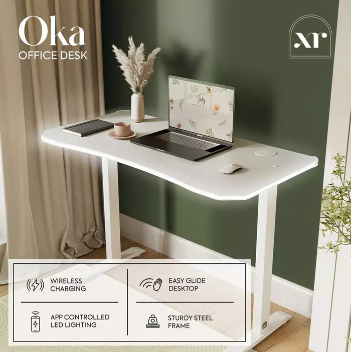 XR Living Oka RGB LED App Control Office Desk 110x55cm White | Gaming Computer