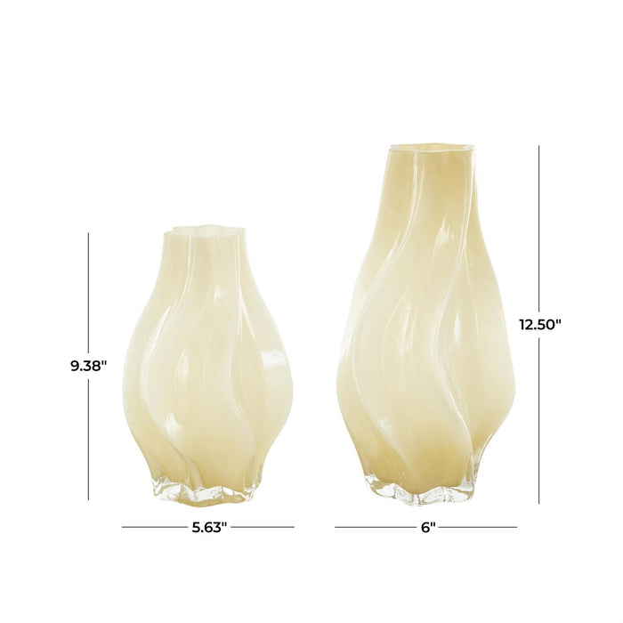 Yellow Glass Abstract Wavy Ombre Decorative Vase