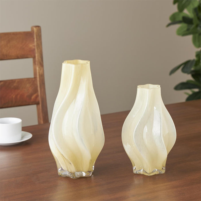 Yellow Glass Abstract Wavy Ombre Decorative Vase